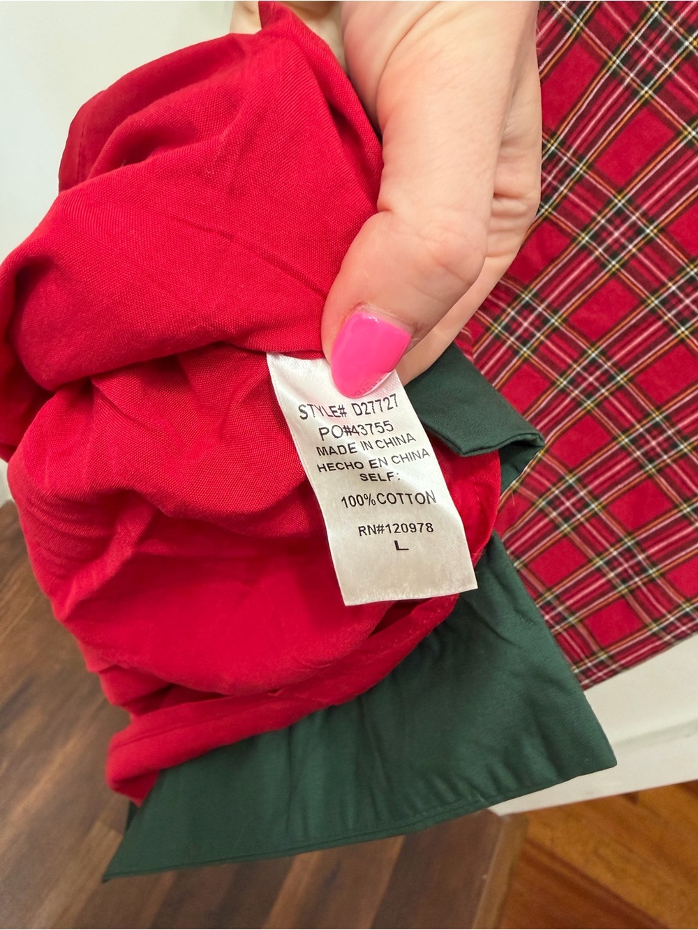 entro Red Plaid Tunic with Dark Green Trim and Cream Scallops - Picture 5 of 6